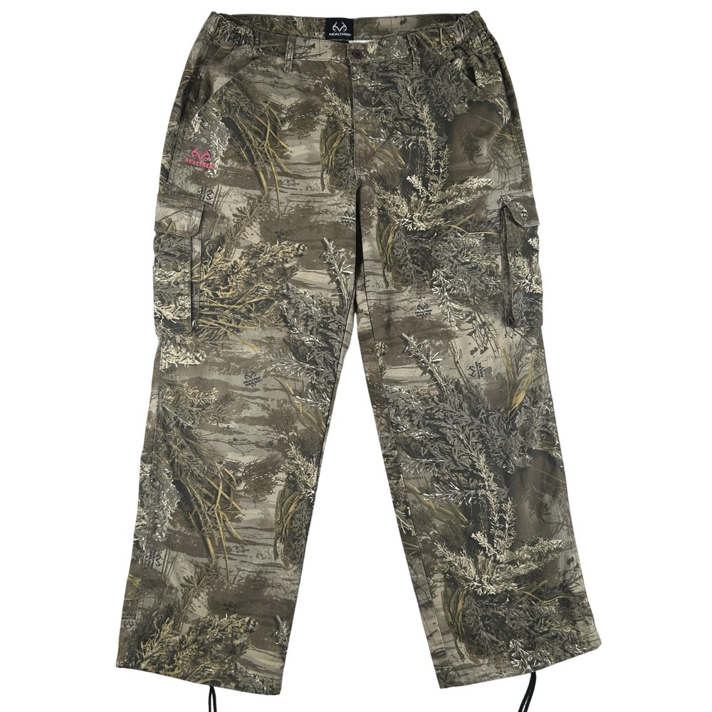 Realtree Pants Womens XXL Camo Cargo Elastic Waist Drawstring Outdoor Hunting